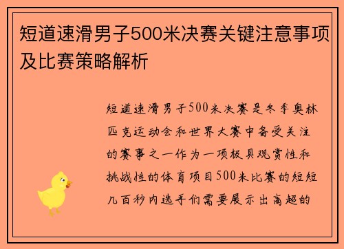 短道速滑男子500米决赛关键注意事项及比赛策略解析